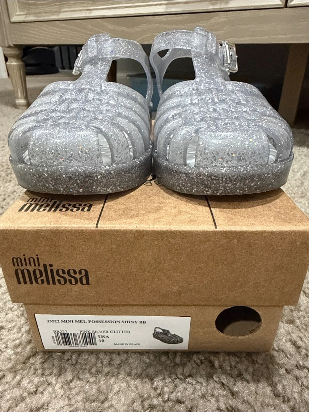 Mini Melissa Silver Glitter Jelly Sandals for Kids